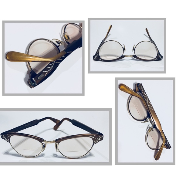 Sold Vintage Cat Eye Glasses w/ Bifocals Lens Bron - Picture 6 of 8